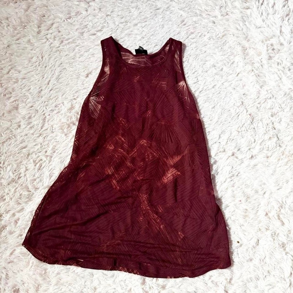 Burgundy Sheer Geometric Abstract Layering Cover Up Beach Resort Tunic Womens XL